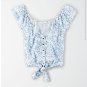 Ae tie front button up blouse